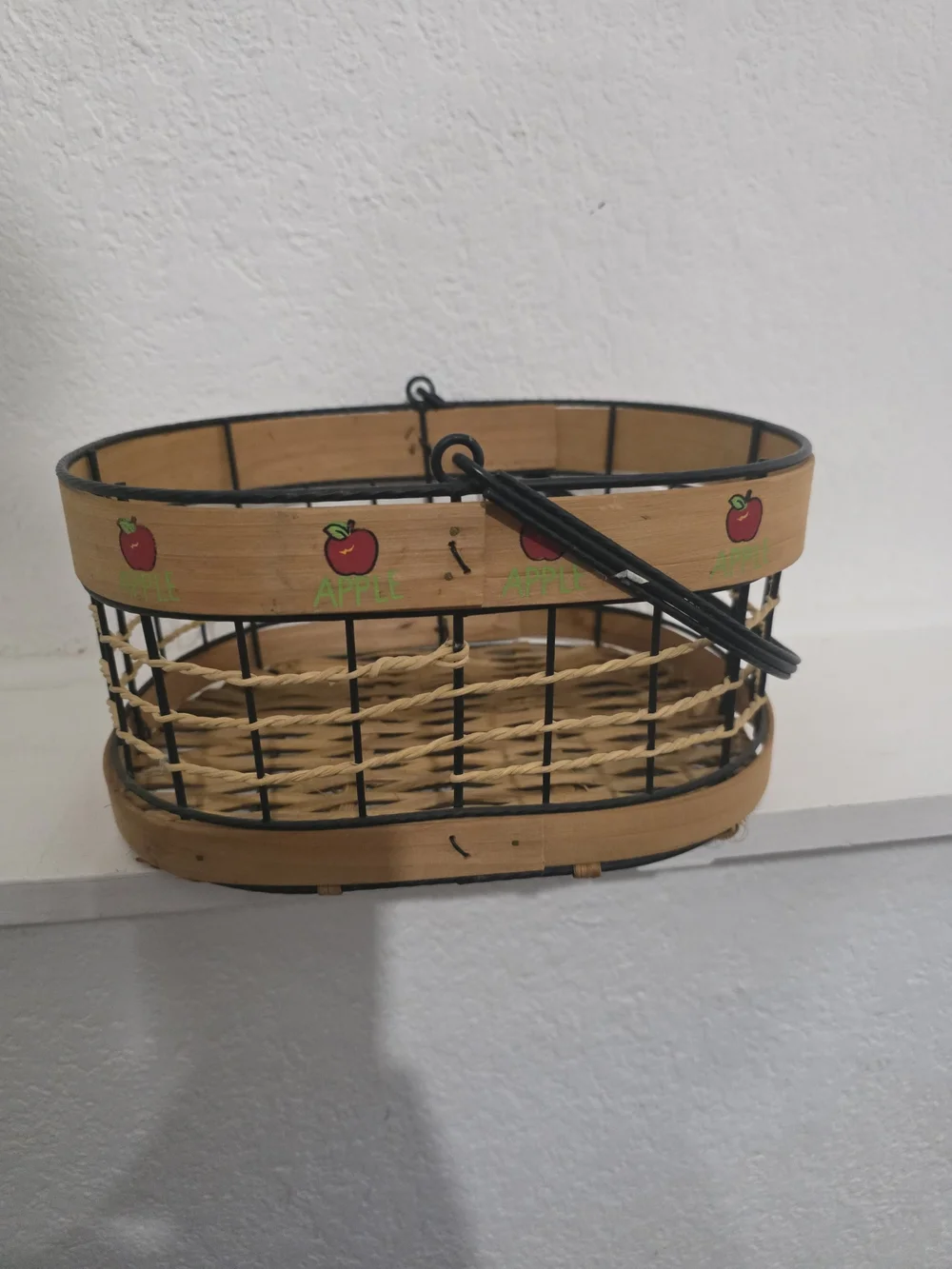 Apple Design Oval Woven Decorative Basket - Natural and Black